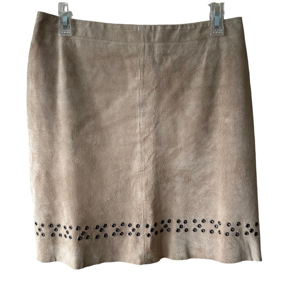 New Frontier Suede Leather Skirt Lined Tan Size 6 Cowgirl Western Boho Festival